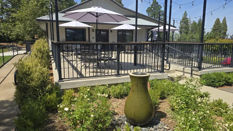 Vineyard patio event space at Morton Family Cellars winery in Apple Hill, Camino CA